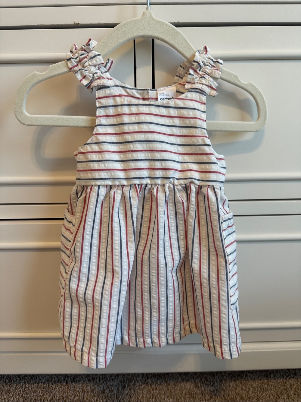 Carter's White Dress with Red and Blue Stripes and Ruffle Straps